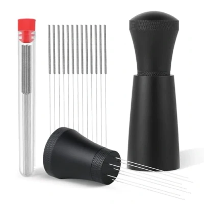 Afbeelding van Wdt Tool Afneembare koffiedispenser aluminium espressodispenser met standaard en 7 naalden 0,35 mm 13 reservenaalden meegeleverd, ideaal voor barista&#039;s (zwart)