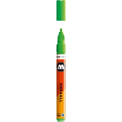 Afbeelding van Molotow ONE4ALL 2mm Acryl Marker Fluoriserend Groen Geschikt voor vele oppervlaktes zoals canvas, hout, steen, keramiek, plastic, glas, papier, leer...
