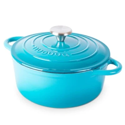 Afbeelding van Gietijzeren Pot met Deksel Anti aanbaklaag, Ovenbestendig, Geëmailleerde Braadpot Robuust Kookgerei Blauw 2,9L Van Nuovva