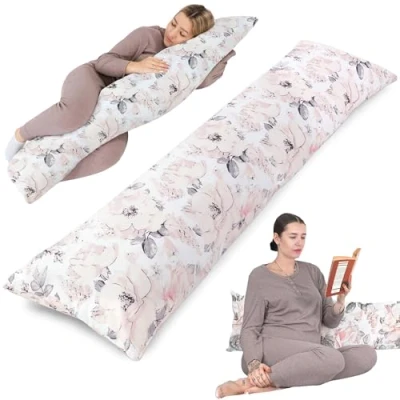 Afbeelding van Zijslaper kussen met hoes katoen 40 x 145 cm comfortkussen slaapkussen lichaamskussen zijslaapkussen Wilde Roos