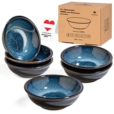 Afbeelding van 6 x sausschaaltjes &quot;Enra&quot; handgemaakt van elegant keramiek, dipschaaltjes, sojasaus schaaltjes, sushischaaltjes, fingerfood kruidenschaaltjes, jamschaaltjes, marineblauw