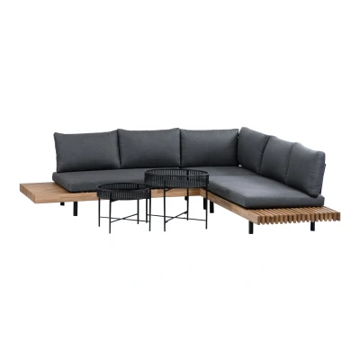 Afbeelding van Normin Hoek Loungeset Lissabon 4 delig Antraciet Incl. 2 Aiko Black Bijzettafels