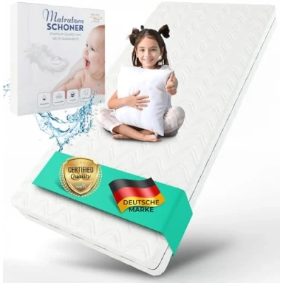Afbeelding van ALAVYA HOME® Kindermatras 80x160 Cozy 10 cm hoog incl. Matrasbeschermers tot 30 hoogte Oeko Tex 100 gecertificeerd met wasbare overtrek hardheid H2 matras voor kinderbed huisbed