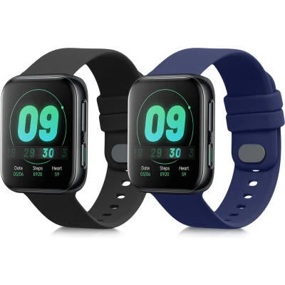 Afbeelding van kwmobile 2x horlogebandjes geschikt voor Oppo Watch 1 (46mm) bandje Smartwatch bandjes van TPU Activity tracker horloge band in zwart / donkerblauw
