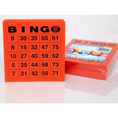 Afbeelding van DiPrint 200 grote bedrukte Bingo kaarten voor senioren systeem 25 vanaf 75 (rood)