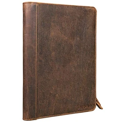Afbeelding van STILORD &#039;Julius&#039; Vintage conferentiemap lederen schrijfkoffer aktetas documentenmap A4 organizer 12 inch tablet tas echt runderhuid, Kleur:middel bruin