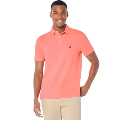 Afbeelding van Nautica Heren poloshirt met korte mouwen en effen stretch katoen piqué, Bleek Koraal, XL