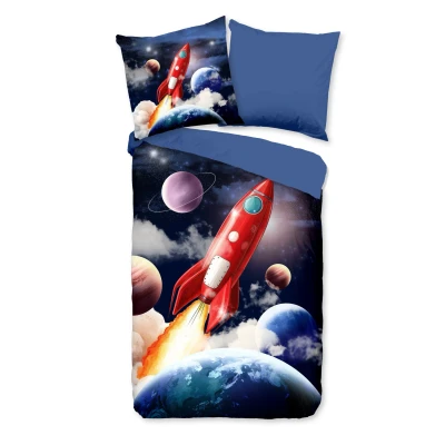 Afbeelding van Dekbedovertrek voor Kinderen 135x200 cm Raket en Ruimte Print Blauw 1 Persoons Microfiber Oeko Tex Gecertificeerd