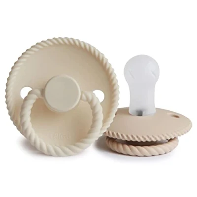 Afbeelding van FRIGG Rope siliconen fopspeen, set van 2, symmetrische speen in kersenvorm, BPA vrij, gemaakt Denemarken, fopspeen (crème/croissant, maat 1, 0 6 maanden)