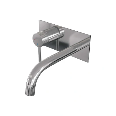 Afbeelding van Brauer Chrome carving Wastafelmengkraan inbouw gebogen uitloop rechts hendel lang smal afdekplaat model A2 chroom