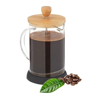 Afbeelding van Relaxdays cafetière glas koffiemaker koffiezetter camping koffiepers bamboe L