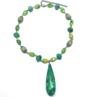 Afbeelding van Behave Ketting dames groen met hanger kralenketting 45cm
