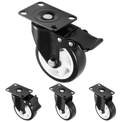 Afbeelding van H&amp;S 4 Castor Wielen Heavy Duty 600KG 100mm PU Rubber Swivel Trolley Meubels Caster met Remmen Zwart