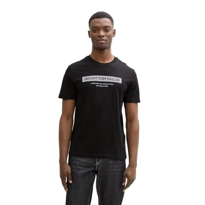 Afbeelding van TOM Tailor Denim Printed Tshirt print, Heren, Maat: Small, Deep black