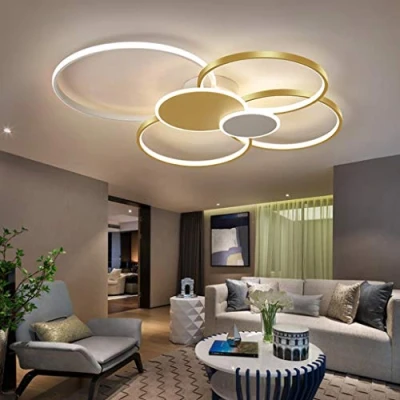 Afbeelding van LED Plafondlamp Dimbare Moderne Plafondlampen Woonkamer PlafondVerlichting Afstandsbediening Acryl Lampenkap Verstelbare Licht Kleur/Helderheid Slaapkamer Lamp Restaurant Verlichting,Gold,ø80cm/71W