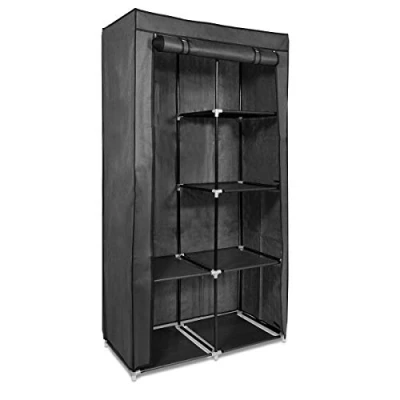 Afbeelding van Navaris stoffen kledingkast Opvouwbare garderobe met 5 planken en kledingstang Kan zowel open als dicht gebruikt worden 88 x 170 45cm Bruin
