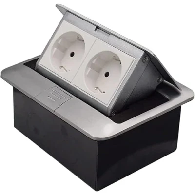 Afbeelding van vloerstopcontact, 2 voudig, inbouwstopcontact, inschuifbaar stopcontact, werkblad, tafelstopcontact, wandcontactdoos voor tafel, keuken, badkamer