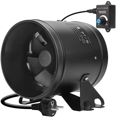 Afbeelding van DUCTURBO Buisventilator 150mm Krachtige Inline Ventilator, Max 594m3/h Afvoerventilator Krachtig Afzuigventilator voor Badkamer, Garage en Groen huis met Toerentalregelaar