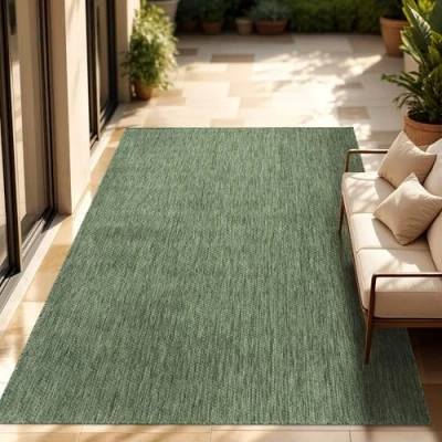 Afbeelding van Paco Home Tapijt Vloerkleed In &amp; Outdoor Balkon Terras Keukenvloerkleed Eenkleurig Gemêleerd Patroon, Maat:160x220 cm, Kleur:Groen