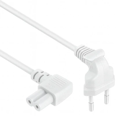 Afbeelding van C7 apparaatsnoer Haakse plug Euro stekker Wit 2 meter Allteq