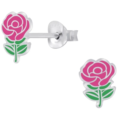 Afbeelding van JoyS Zilveren bloem oorbellen roze roosje 6 x 8 mm