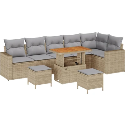 Afbeelding van vidaXL 9 Delige Tuin Sofa Set met Kussens Beige Poly Rattan Acacia