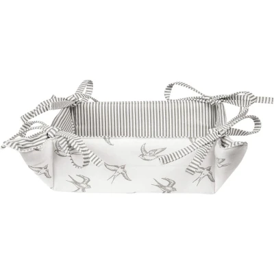 Afbeelding van Clayre &amp; Eef Broodmand 35x35x8 cm Grijs Wit Katoen Zwaluw Cadeau keuken