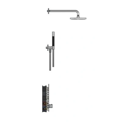Afbeelding van Hotbath Get together Regendoucheset IBS24 Geborsteld nikkel 3 Standen Handdouche 20cm Hoofddouche Wandarm 35cm met wandhouder