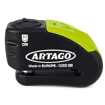 Afbeelding van Artago 30X14 Motorslot Remschijfslot Alarm Don&#039;t Touch 120 dB hoge kwaliteit, ø14 dubbele vergrendeling, Sold Secure Gold SRA gehomologeerd, Bunker Selection, zwart/geel, 14 mm