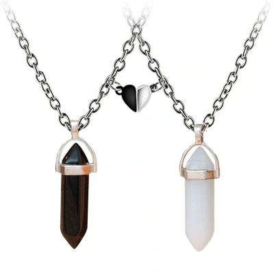 Afbeelding van Bixorp Friends BFF Ketting voor 2 met Magnetisch Hartje &amp; Kristallen Zwart/Wit Zilverkleurig Koppel Cadeau