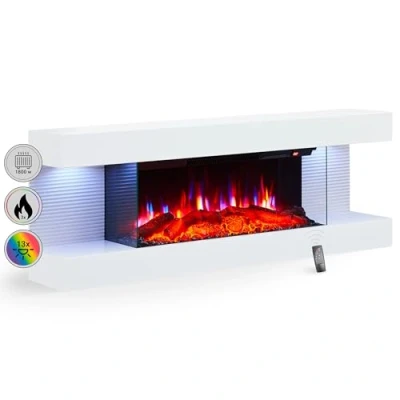 Afbeelding van BALDERIA Lumina elektrische wandhaard met 3D vlameffect, verwarming, 1000/2000 W, led verlichting, open haard afstandsbediening, timer en thermostaat, wit