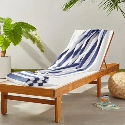 Afbeelding van Amazon Basics Strandhanddoeken, Cabana Stripe, 2 stuks, gestreept, marineblauw, 76 x 152 cm