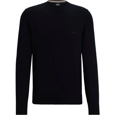 Afbeelding van HUGO BOSS heren Pacas fijngebreide pullover met logoborduring in de kleur Donkerblauw, maat: XXXL
