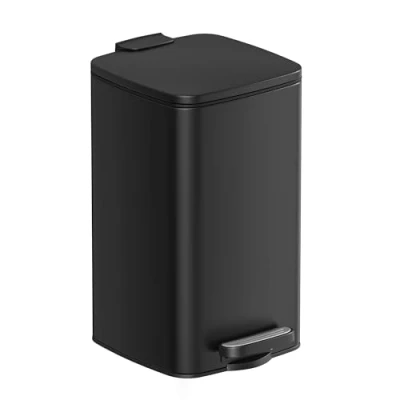 Afbeelding van SONGMICS Afvalemmer voor cosmetica LTB591B0802, inhoud 8 liter, prullenbak de badkamer, kleine afvalbak, met pedaal, ruimtes, deksel, soft closure techniek, van staal, zwart