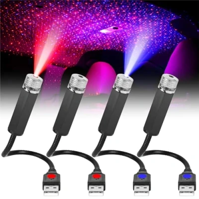 Afbeelding van Asfrode Starlight Starlight, 4 stuks, sterrenhemel, projector, auto, interieur, sfeerverlichting, ledlicht, meerdere modi, USB plug and play, nachtlampje voor plafond, slaapkamer, feest