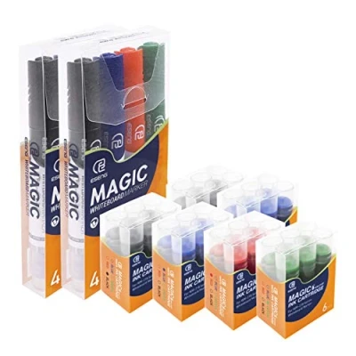 Afbeelding van ESENG® Whiteboard Marker 44 stuks Set, Magic WM 218 2x4 + 6x6 Patroon (Zwart x12/Blauw x12/Rood x6/Groen x6)