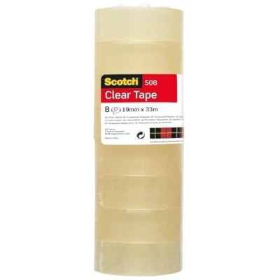 Afbeelding van Scotch Transparant plakband 508 8 rollen 19 mm x 33 m Doorzichtig multifunctioneel lint voor school, thuis en kantoor