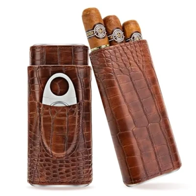 Afbeelding van Sigarenetui voor 3 sigaren, humidor lederen sigarenetui, sigarenkoffer met sigarensnijder, sigarenkoker leer, sigaren humidore, draagbare reizen, korte trips