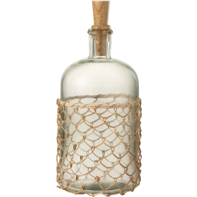 Afbeelding van J Line Breiwerk fles en kurk glas &amp; hout riet transparant woonaccessoires