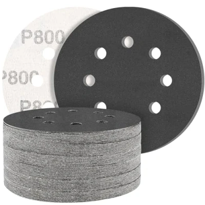 Afbeelding van STEBRUAM Schuurpapier, 50 stuks, siliciumcarbide, 125 mm, klittenband, korrelgrootte 800, professioneel 125, rond, 8 gaten, nat en droog schuurschijf, ideaal voor metalen auto&#039;s