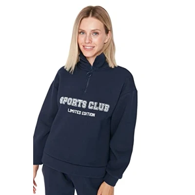 Afbeelding van Trendyol Turtleneck met slogan regular sweatshirt, marineblauw, XL dames, Navy Blauw,
