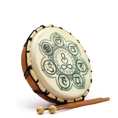 Afbeelding van Handgemaakte mandala sjamanistische trommel met sticks meditatie instrumenten voor genezing, ontspanning, chakra&#039;s en spiritueel ontwaken (30cm)