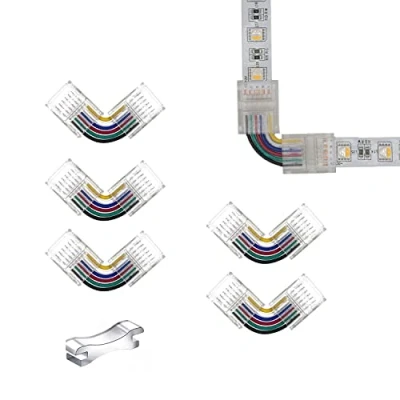 Afbeelding van YUTOKEER L vormige LED strip aansluiting, 6 polig, 12 mm voor RGB CCT strips transparant, soldeervrij (verpakking van 5)
