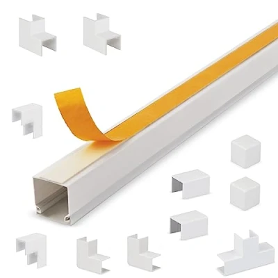 Afbeelding van Lion Electric Kabelgoot, wit, zelfklevend, 16 x mm, 4 1 m, met verbindingsstukken, kabelgoot voor het verbergen van kabels, kabelafdekking schuimtape bureau, muur, vloer