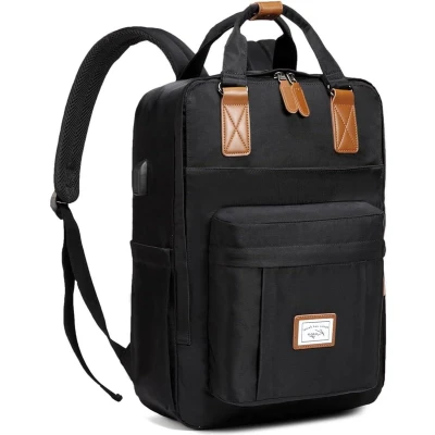 Afbeelding van Waterafstotende vintage rugzak 15,6 inch laptop USB aansluiting voor dames, heren, meisjes, jongens casual dagrugzak school, universiteit, reizen, werk