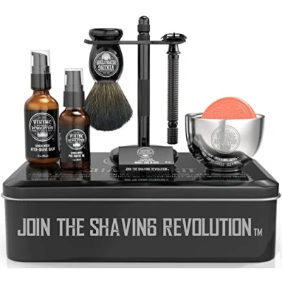 Afbeelding van Luxury Safety Razor Shaving Kit Includes Double Edge Razor, Stand, Bowl, After Shave Balm, Pre Oil, Badger Brush
