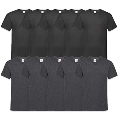 Afbeelding van Fruit of the Loom T shirt, met V hals, in verschillende maten en kleuren, 10 stuks, 5 zwart, grijs (darkheather), XL