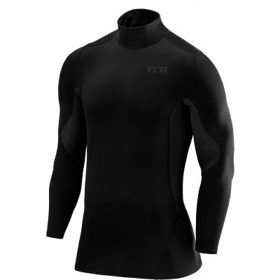 Afbeelding van TCA Jongens SuperThermal Compressie Basislaag Voetbal Hardloop Top Lange Mouw Thermisch Mock Neck Zwart/Zwart, 12 14 Jaar