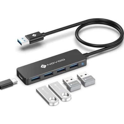 Afbeelding van NOVOO 4 poorten USB C naar 3.0 5Gbps Hub Adapter Compatibel met iPhone 15 Plus Pro Max MacBook Air 2023 iMac iPad Surface Galaxy S24 (60 cm)