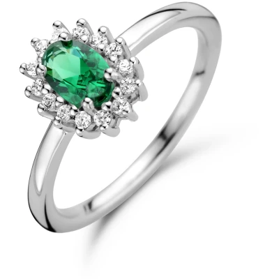 Afbeelding van zilver gerhodineerd ring synth. smaragd en zirkonia halo 1336549 17.25